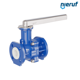 PFA-flange ball valve FK13 DN40 - 1 1/2" inch PN10/16 made of spheroidal graphite cast iron with lever hand