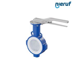 PFA-Butterfly-valve PTFE AK09 DN100 PN10-PN16 lever silicone insert