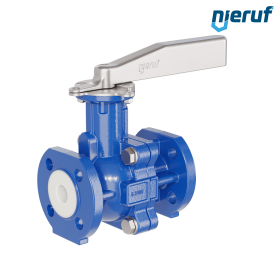 PFA-flange ball valve FK13 DN20 - 3/4" inch PN10/16 made of spheroidal graphite cast iron with lever hand