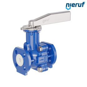 PFA-flange ball valve FK13 DN15 - 1/2" inch PN10/16 made of spheroidal graphite cast iron with lever hand