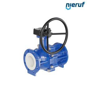 PFA-flange ball valve FK13 DN100 - 4" inch PN10/16 made of spheroidal graphite cast iron with worm gear