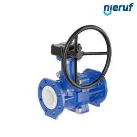 PFA-flange ball valve FK13 DN80 - 3" inch PN10/16 made of spheroidal graphite cast iron with worm gear