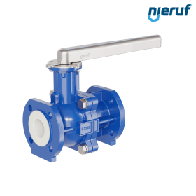 PFA-flange ball valve FK13 DN50 - 2" inch PN10/16 made of spheroidal graphite cast iron with lever hand
